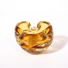 Mid Century Modernist Amber Hand Blown Murano Glass Dish w Indented Detailing - 3554068