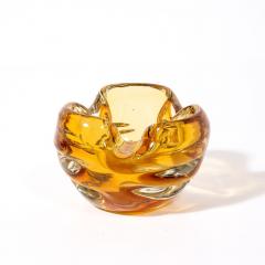 Mid Century Modernist Amber Hand Blown Murano Glass Dish w Indented Detailing - 3554138