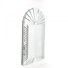 Mid Century Modernist Arch Form Beveled Directionally Tessellate Panel Mirror - 3275998