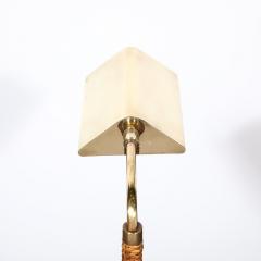 Mid Century Modernist Articulating Polished Brass and Ratan Wrapped Floor Lamp - 3599960