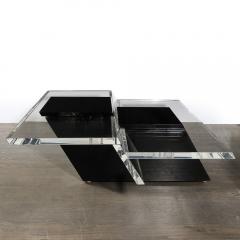 Mid Century Modernist Black Clear Lucite Two Level Rectilinear Cocktail Table - 3998106
