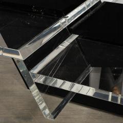 Mid Century Modernist Black Clear Lucite Two Level Rectilinear Cocktail Table - 3998110