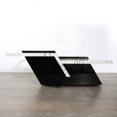 Mid Century Modernist Black Clear Lucite Two Level Rectilinear Cocktail Table - 3998141