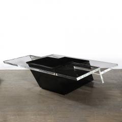 Mid Century Modernist Black Clear Lucite Two Level Rectilinear Cocktail Table - 3998142