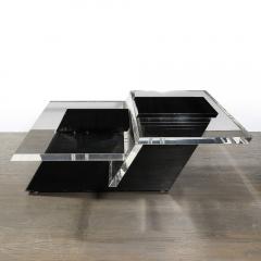 Mid Century Modernist Black Clear Lucite Two Level Rectilinear Cocktail Table - 3998148