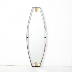 Mid Century Modernist Black Enameled Bronze Frame Brushed Brass Mirror - 3276391