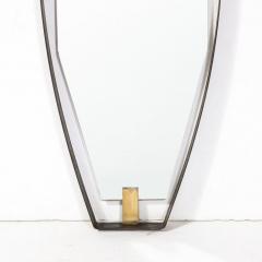 Mid Century Modernist Black Enameled Bronze Frame Brushed Brass Mirror - 3276398