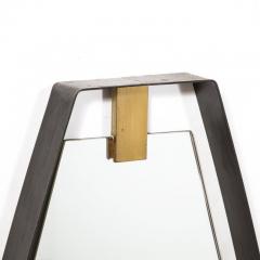 Mid Century Modernist Black Enameled Bronze Frame Brushed Brass Mirror - 3276533