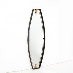 Mid Century Modernist Black Enameled Bronze Frame Brushed Brass Mirror - 3276535