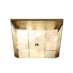 Mid Century Modernist Brass Frosted Glass Rod Square Flush Mount - 3197968