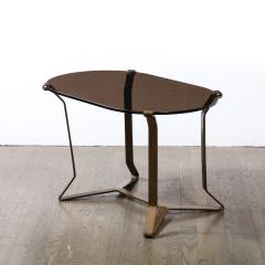 Mid Century Modernist Bronze Smoked Glass Cocktail Occasional Table - 3352600