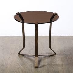 Mid Century Modernist Bronze Smoked Glass Side Occasional Table - 3352502