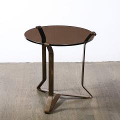 Mid Century Modernist Bronze Smoked Glass Side Occasional Table - 3352508