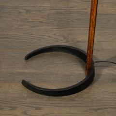 Mid Century Modernist Caprani Curved Wood Floor Lamp with Custom Burlap Shade - 3861436