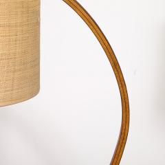 Mid Century Modernist Caprani Curved Wood Floor Lamp with Custom Burlap Shade - 3861439