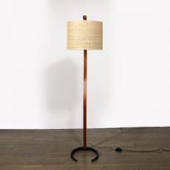 Mid Century Modernist Caprani Curved Wood Floor Lamp with Custom Burlap Shade - 3861480