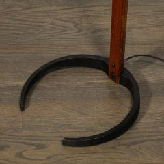 Mid Century Modernist Caprani Curved Wood Floor Lamp with Custom Burlap Shade - 3861482