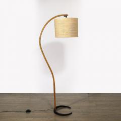 Mid Century Modernist Caprani Curved Wood Floor Lamp with Custom Burlap Shade - 3861510