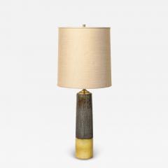 Mid Century Modernist Ceramic Table Lamp W Smoked Gold Glaze Umber Detailing - 4039454