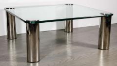 Mid Century Modernist Cocktail Table with Cylindrical Brushed Nickel Legs - 1507778