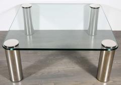 Mid Century Modernist Cocktail Table with Cylindrical Brushed Nickel Legs - 1507779