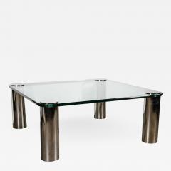 Mid Century Modernist Cocktail Table with Cylindrical Brushed Nickel Legs - 1509297