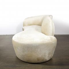 Mid Century Modernist Curved Sofa in Oyster Velvet Upholstery - 4566391