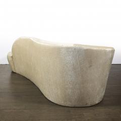 Mid Century Modernist Curved Sofa in Oyster Velvet Upholstery - 4566460