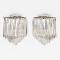 Mid Century Modernist Diamond Form Hand Blown Murano Quadretti Glass Sconces - 3755543