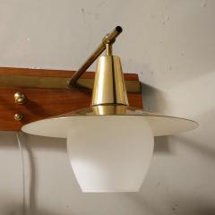 Mid Century Modernist Dual Head Brass Frosted Glass Sconce on Teakwood - 3998226