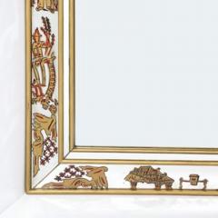 Mid Century Modernist Eglomise Giltwood Stylized Chinoiserie Bordered Mirror - 4490096