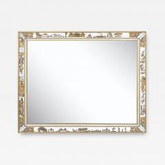 Mid Century Modernist Eglomise Giltwood Stylized Chinoiserie Bordered Mirror - 4491421