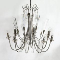 Mid Century Modernist Eight Arm Chandelier in Cut Crystal Polished Nickel - 4304059