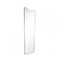 Mid Century Modernist Elongated Brass Wrapped Mirror with Curved Top Detailing - 4347452