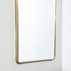 Mid Century Modernist Elongated Brass Wrapped Mirror with Curved Top Detailing - 4347453