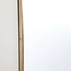 Mid Century Modernist Elongated Brass Wrapped Mirror with Curved Top Detailing - 4347457