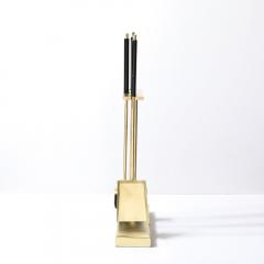 Mid Century Modernist Fire Tool Set in Brushed Brass and Black Enamel - 3801785