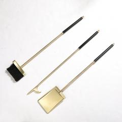 Mid Century Modernist Fire Tool Set in Brushed Brass and Black Enamel - 3801788