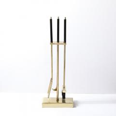 Mid Century Modernist Fire Tool Set in Brushed Brass and Black Enamel - 3801797