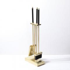 Mid Century Modernist Fire Tool Set in Brushed Brass and Black Enamel - 3801846