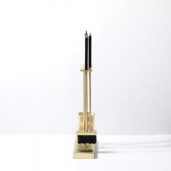 Mid Century Modernist Fire Tool Set in Brushed Brass and Black Enamel - 3801850