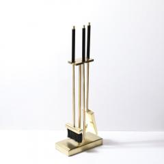 Mid Century Modernist Fire Tool Set in Brushed Brass and Black Enamel - 3801855