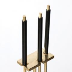 Mid Century Modernist Fire Tool Set in Brushed Brass and Black Enamel - 3801857