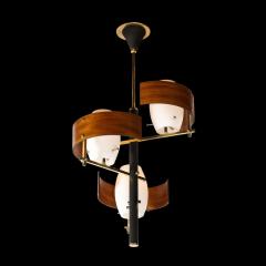 Mid Century Modernist Frosted Glass and Curved Walnut Pendant with Brass Fitting - 3040035