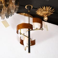 Mid Century Modernist Frosted Glass and Curved Walnut Pendant with Brass Fitting - 3040036