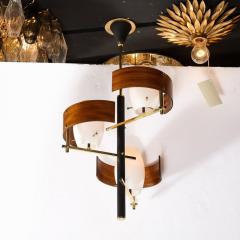 Mid Century Modernist Frosted Glass and Curved Walnut Pendant with Brass Fitting - 3040037
