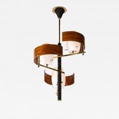 Mid Century Modernist Frosted Glass and Curved Walnut Pendant with Brass Fitting - 3044639