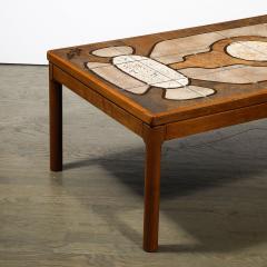 Mid Century Modernist Geometric Tile Inlay Teak Cocktail Table - 3801897