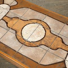 Mid Century Modernist Geometric Tile Inlay Teak Cocktail Table - 3801906
