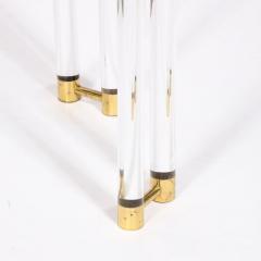 Mid Century Modernist Glass Console Table with Brass Joints Lucite Supports - 2809592